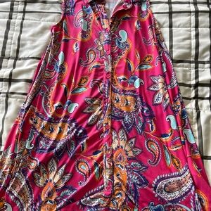 Vibrant Colorful Preppy Paisley Sleeveless Collared Button down‎ tank Dress